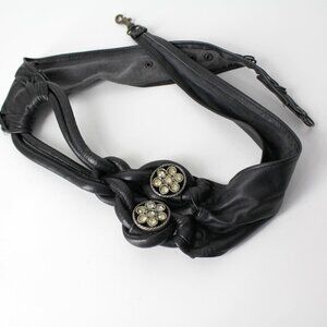 Vtg 80s Sun Of a Beach Belt by Rina Dinarsky wide black leather rhinestones M/L